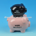 Creative double pigs shaped ceramic money boxes,ceramic money banks